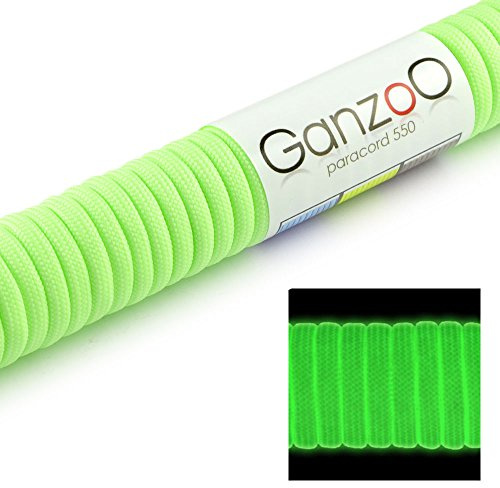 Ganzoo paracorde 550 Fluorescente Vert Clair néon, 31 m 4 mm, Corde Nylon gainée à 7 brins internes, pour extérieur, Organisation de matériel, nœuds, pêche, Camping, Avertissement Non Escalade