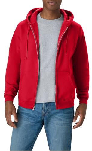 Hanes, EcoSmart Felpa con Cappuccio in Pile con Cerniera Integrale, da Uomo, Rosso Scuro, Small