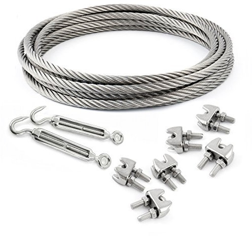 15m EDELSTAHLSEIL SET 2mm 7x19+6 x SEILKLEMMEN V4A+2 x SPANNSCHLOSS HAKEN - ÖSE Stahlseil Inox VA Seil Rostfrei Kauschen Spannschraube Klemmen Spanner