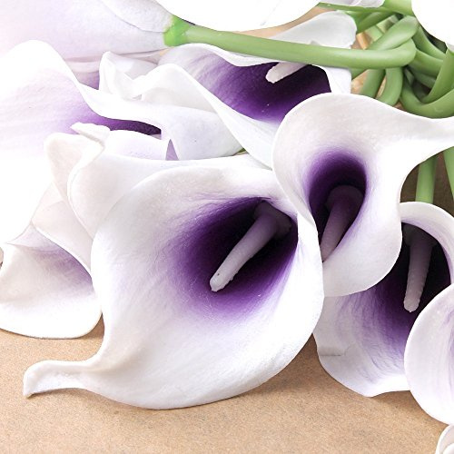 Wuudi 20pcs Calla Lily Bridal Wedding Bouquet Head Latex Real Touch Flower Bouquets(Purple)