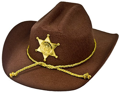Sheriff Hut IN BRAUN MIT EINEM BEFESTIGTEM GOLDENEM Western GESETZHÜTER Stern UND Einer GOLDENEN Kordel = ERHALTBAR IN 4 VERSCHIEDENEN STÜCKZAHLEN = VON ILOVEFANCYDRESS®= 1 Hut