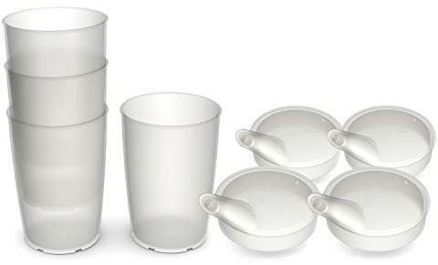 Ornamin Pflegebecher 220 ml transparent mit passendem Schnabelaufsatz 4er Set | funktionaler Schnabelbecher für sicheres Trinken | Schnabeltasse, Spezial-Trinkhilfe, Pflegehelfer, Kunststoffbecher