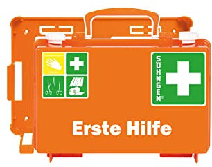 Söhngen Erste-Hilfe-Koffer QUICK-CD (mit Füllung Standard DIN 13157, mit Wandhalterung, Koffer plombierbar) orange, 0301125