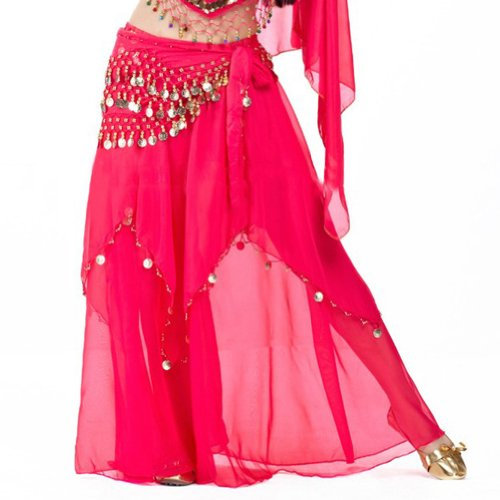BellyLady Bauchtanz Rock Chiffon Münzen Vollrund Rose Rot