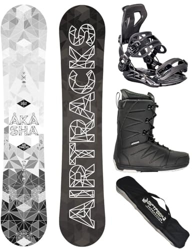 Airtracks Herren Snowboard Set Freestyle Freeride Wide Board Akasha Wide 159 - Snowboard Bindung Master - Softboots Star Black 46 - SB Bag