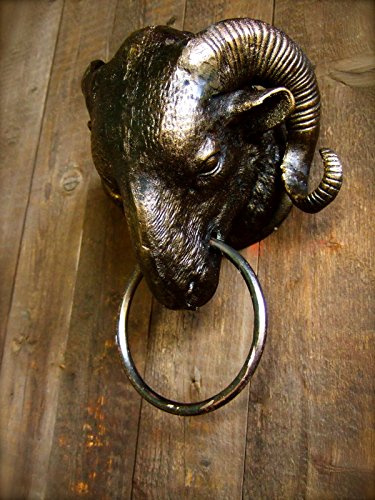 Antikas - Widder Bronze-Optik als stilechte Landhaus-Deko-Widderkopf mit Anbinde-Ring