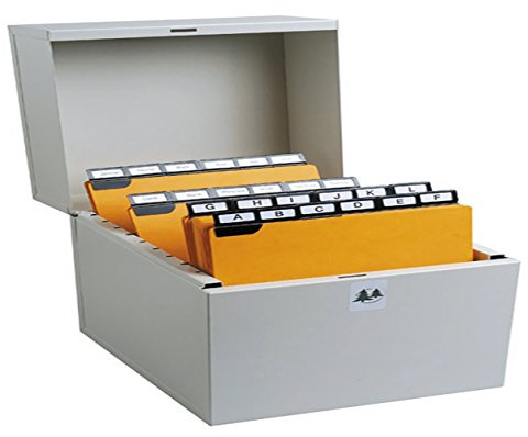 Exacompta 54721E Karteikassette Metalib für bis zu 500 Karteikarten 74x105mm - 75x125mm quer Tragegriffe vorne und hinten mit Trennplatte grau Karteikasten