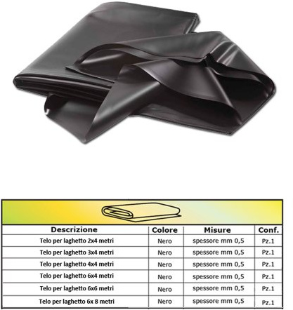 Telo per Laghetto Nero in PVC - 5,00 x 6,00 mt