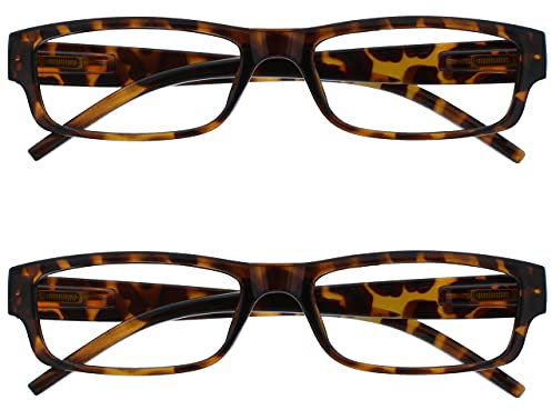 OPULIZE ACE Classic Reading Glasses for Women Men, Scratch Resistant, Narrow Frame with Spring Hinges, Brown +2.5 (Pack of 2)