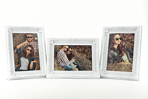 levandeo 3er Set Bilderrahmen Weiß für je 1 Foto 13x18 cm - Barock Antik nostalgisch Nostalgie Landhaus - Fotogalerie Fotorahmen Fotoaufsteller Einzelrahmen