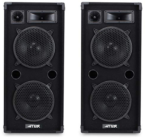 MAX MAX210 2000W Passive DJ PA Speaker Pair – Dual 10” Woofers, 3-Way System, 8 Ohm, Full-Range Audio, Carpeted Cabinet, Pro Sound for DJs, Bands, Venues, Karaoke, Mobile PA