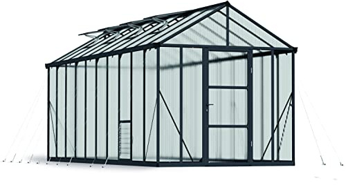 Canopia by Palram Gewächshaus gross Glory 8x20 Treibhaus 253x604 cm Aluminium Grau Anthrazit Tomatenhaus Polycarbonatplatten UV-beständig