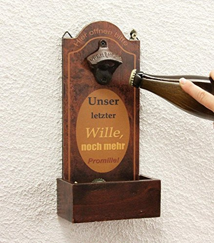 DanDiBo Wandflaschenöffner mit Auffangbehälter Holz 5093 Bieröffner 32 cm Flaschenöffner Öffner Wand