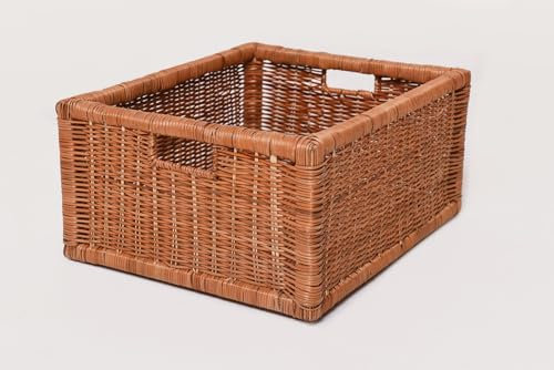 VIVANNO Flechtkorb Aufbewahrungskorb für Regale & Ordnung, Robustes Design, Braun, 19x41x34cm Natur Rattan