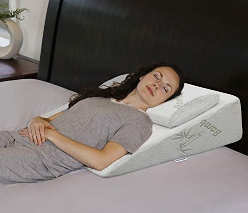 InteVision Foam Bed Wedge Pillow (26 x 25 x 7.5) and Headrest Set, 2 Memory Foam Top - Helps Relief from Acid Reflux, Post Surgery, Snoring