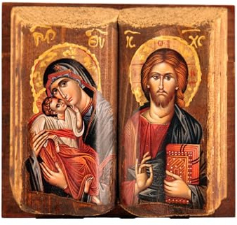 IconsGr Wandbild Ikone von Jesus Christus und Maria, griechisch, christlich, orthodox, Wandmontage für Wohnzimmer