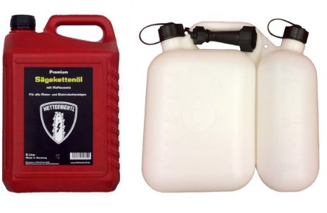 Kettenbertl Premium Sägekettenöl mit Haftzusatz 5l Kanister + Doppelkanister transparent 5l /2,5l