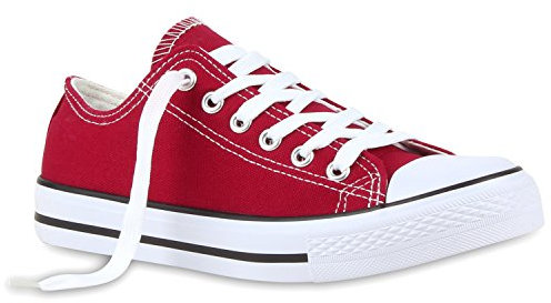 stiefelparadies Bequeme Damen Schuhe Sneakers Low Canvas Freizeit Turnschuhe 116500 Dunkelrot Arriate 37 Flandell