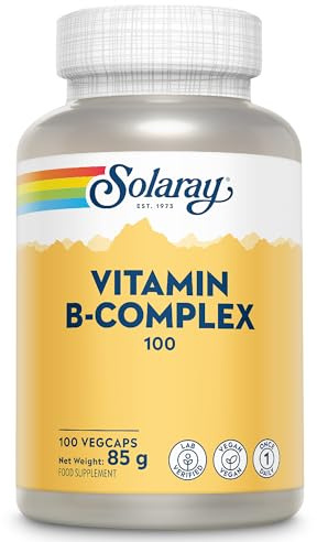 Solaray Vitamin B Complex 100 Super Strength, 100 Vegan Capsules | High Potency Vitamin B1, B2, B3, B5, B6, B7, B9 & B12, 3+ Month Supply, Lab Verified