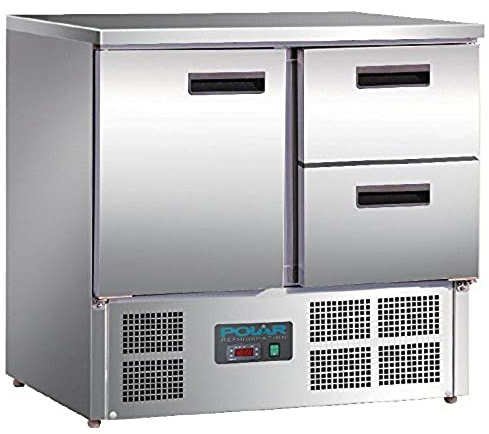 Polar G-Series 2 Drawer Counter Fridge Stainless Steel 240Ltr, 240 Litre | Fan-assisted rapid cooling maintains a stable 2°C to 5°C range, with a single door section containing 1 shelf.