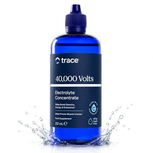 Trace Minerals 40.000 Volts, Electrolitos Líquidos, Concentrado de Minerales 237 ml, Minerales Líquidos con Magnesio, Potasio y Cloruro, Solo 5 ml al Día, 48 Porciones