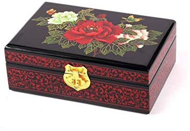 lachineuse - Joyero - Diseño 3 peonías - Madera lacada - 21 x 14 x 7 cm