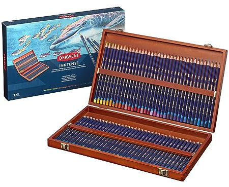 Derwent Inktense Pinturas de Colores Solubles en Agua, Set de 72 Colores en Estuche de Madera, Núcleo de 4mm, Soluble en Agua, Ideal para Colorear, Pintar y Dibujar, Calidad Profesional (2301844)