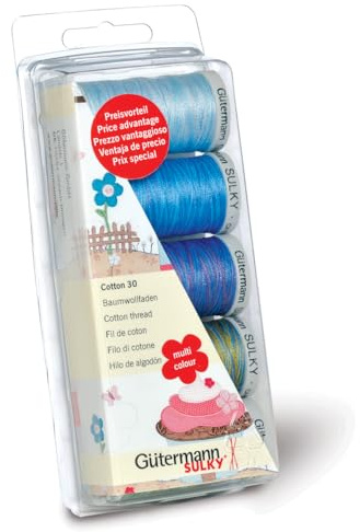 Gutermann Embroidery 30 - Set di fili da cucito, per macchina da cucire, 100% cotone, blu/verde Blu/Verde