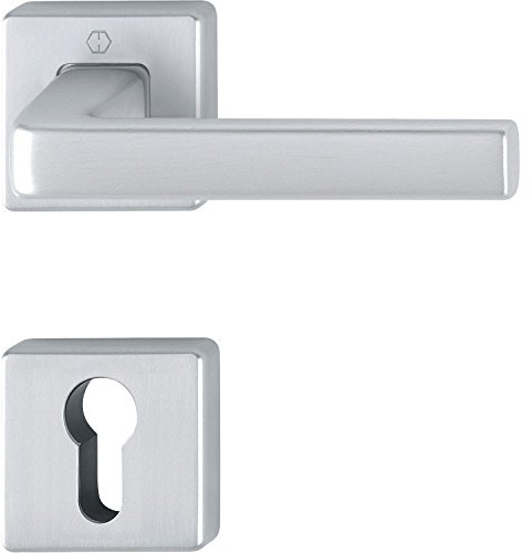 HOPPE maniglia H-Dublin con rosone quadrato PZ cilindro, alluminio cromata opaca, 3796104