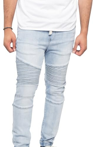 VICTORIOUS Men's Fashion Slim Fit Biker Denim Joggers Jeans JG873 - Light Indigo - X-Large - BB8H