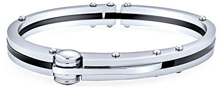 Bling Jewelry Les Motards Bracelet Jonc Pour Hommes Pour Femmes Incrustation Noire Argent Acier Inoxydable