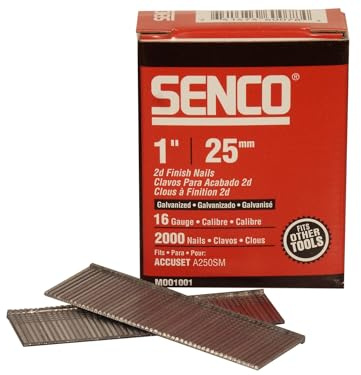 Senco Straight Brad Nails Galvanised 16G x 25mm (Pack 2000), Applications Include Furniture and cabinets, molding and Trim, Baseboard, Chair Rail