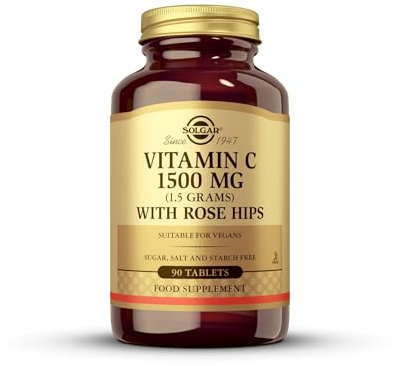 Solgar Vitamin C 1500 mg (1.5 grams) with Rose Hips Tablets - Pack of 90 - Supports Immunity - Potent Antioxidant for Tiredness and Fatigue - Collagen Formation - Vegan