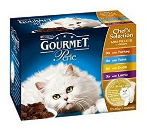 Gourmet Perle Erwachsene Katzenfutter Mit Truthahn, Thunfisch, Ente & Lamm 85G 12 Pack (1.02Kg)