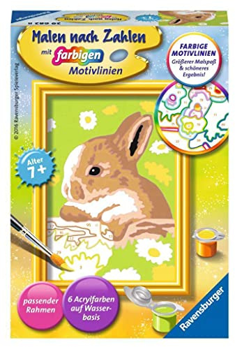 Ravensburger CreArt Häschen Flecki - Malen nach Zahlen ab 7 Jahre | Malset mit Rahmen, Pinsel und Acrylfarben, Geschenk für Mädchen und Jungen