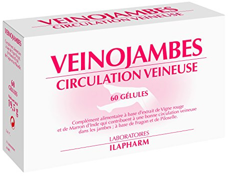 Laboratoires Ilapharm - VEINOJAMBES BIO- Circulation Veineuse - Jambes Lourdes - 60 Gélules Plantes Bio Vigne Rouge Marron d'Inde, Cassis, Mélisse