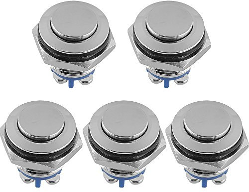 Mintice 5 Pezzi Auto 16mm Momentaneo Interruttore a Levetta in Metallo Acciaio Inossidabile Interruttore a Pulsante Bottone 3A/250V Impermeabile Testa Alta