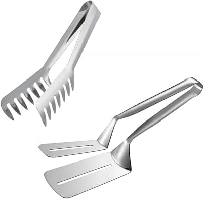 HornTide Juego de pinzas para pasta y carne (20 cm + 24 cm), acero inoxidable SUS304, herramientas multifuncionales para voltear alimentos, cocinar y servir.