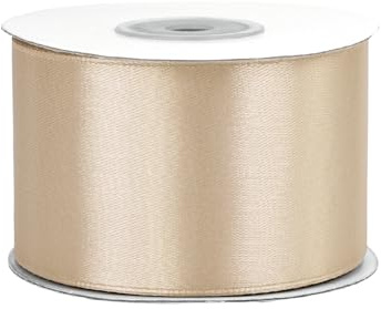 Satinband 50mm x 25m Rolle - FARBAUSWAHL in 3/6/12/18/25/38/50/75/100mm - farbecht & waschbar - Schleifenband für Hochzeit - Geschenkband zum Verpacken Dekorieren Basteln - Beige 835