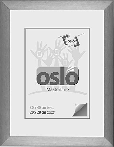 OSLO MasterLine Bilderrahmen 30 x 40 stahl (dunkel silber) grau Aluminium 3 cm Echt-Glas Portrait-rahmen Urkunden Alu