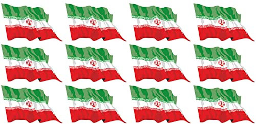 Mini Sticker Pack waving - 50x31mm - Self-Stick - Iran - Self-Adhesive - Flag Decals - for Car, Office and Home - 12 pieces