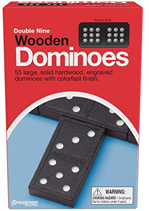Pressman Double Nine Wooden Dominoes | Includes 55 Solid Hardwood Dominoes | 2-6 Players, Ages 5+