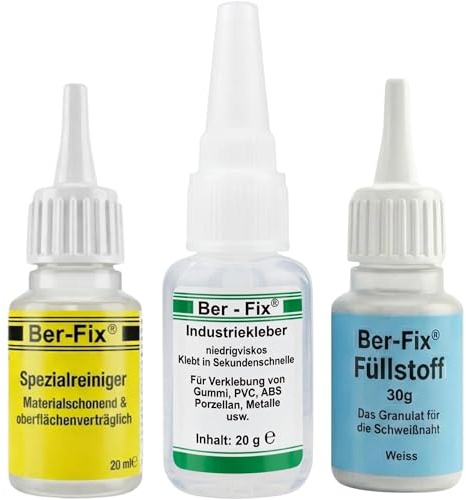 Ber-Fix Füllstoff Set 20g + 30g Schweißnaht weiß + Reiniger | Füllstoff Set 20g + 30g Schweißnahtkleber weiß mit Spezialreiniger: Schweißnahtkleber-System: Füllstoff plus