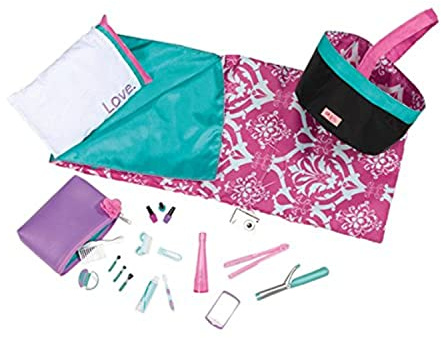 Our Generation - Pyjama-Party-Set - Schlafsack - Spielzeug-Makeup-Kit - 46 cm Puppe Zubehör - Vorgetäuschtes Spiel - Spielzeug für Kinder ab 3 Jahren