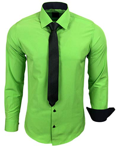 Baxboy 444-BK Herren Kontrast Hemd Business Hemden mit Krawatte Hochzeit Freizeit Fit