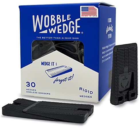 Wobble Wedges Rigid Plastic Shims, Multi-Purpose Shim Wedges for Home Improvement & Work - Plastic Wedge for Table, Toilet, Furniture Levelers & Leveling Feet, Made in USA, Black, 30Pack