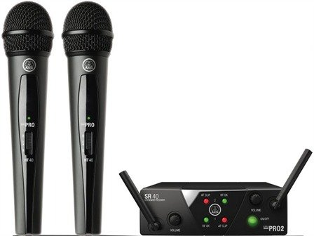 AKG Sistema WMS40 Mini Dual Vocal Microfono Wireless, Wireless, Funzionale, Qualità audio ad alta definizione e supporto per due microfoni vocali, Nero