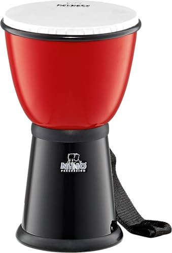Nino Percussion ABS Djembe, Rot und Schwarz (NINO18R/BK) | Musikinstrument für Kinder ab 5 Jahren, Durchmesser 8 Zoll, ABS Kunststoff