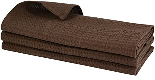 3x Geschirrtuch aus Baumwolle Waffel-Piqué in Braun Küchentuch Putztuch Lappen Handtuch