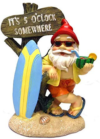 G Ganen It's 5:00 Somewhere Tropical Party Gnome Garden Statue